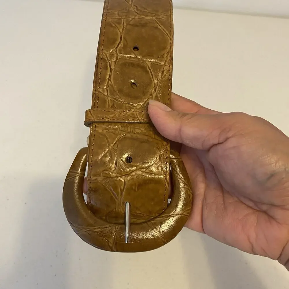 Vintage Crock Embossed Beige Faux Leather Belt Women's Size 6/35” Western Preppy